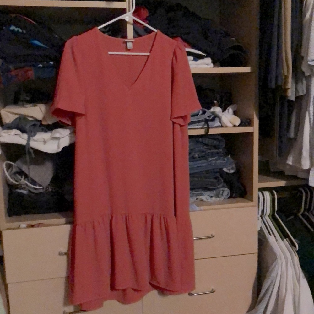 A new day coral drop waist dress with flounce.